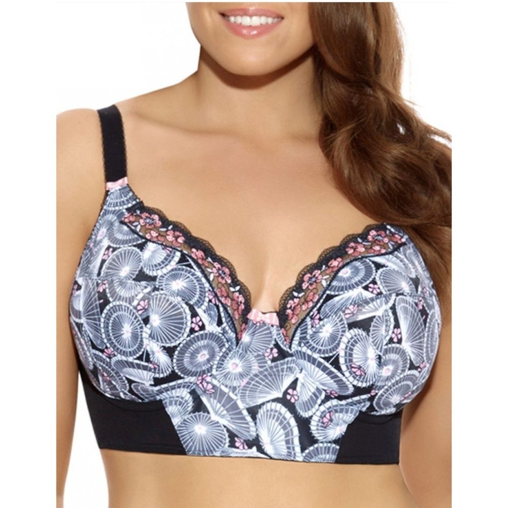 Elomi 36I Naoko Black Pink White Underwired Long Line Bra Style 4021 Unlined EUC